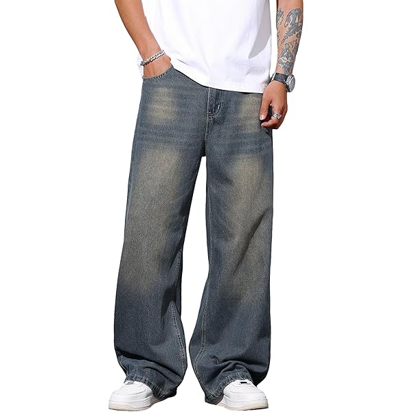 Men's Y2K Vintage Patchwork Baggy Jeans – Wide Leg, Loose Fit, Denim Pants With Zipper Fly, Hip Hop Style