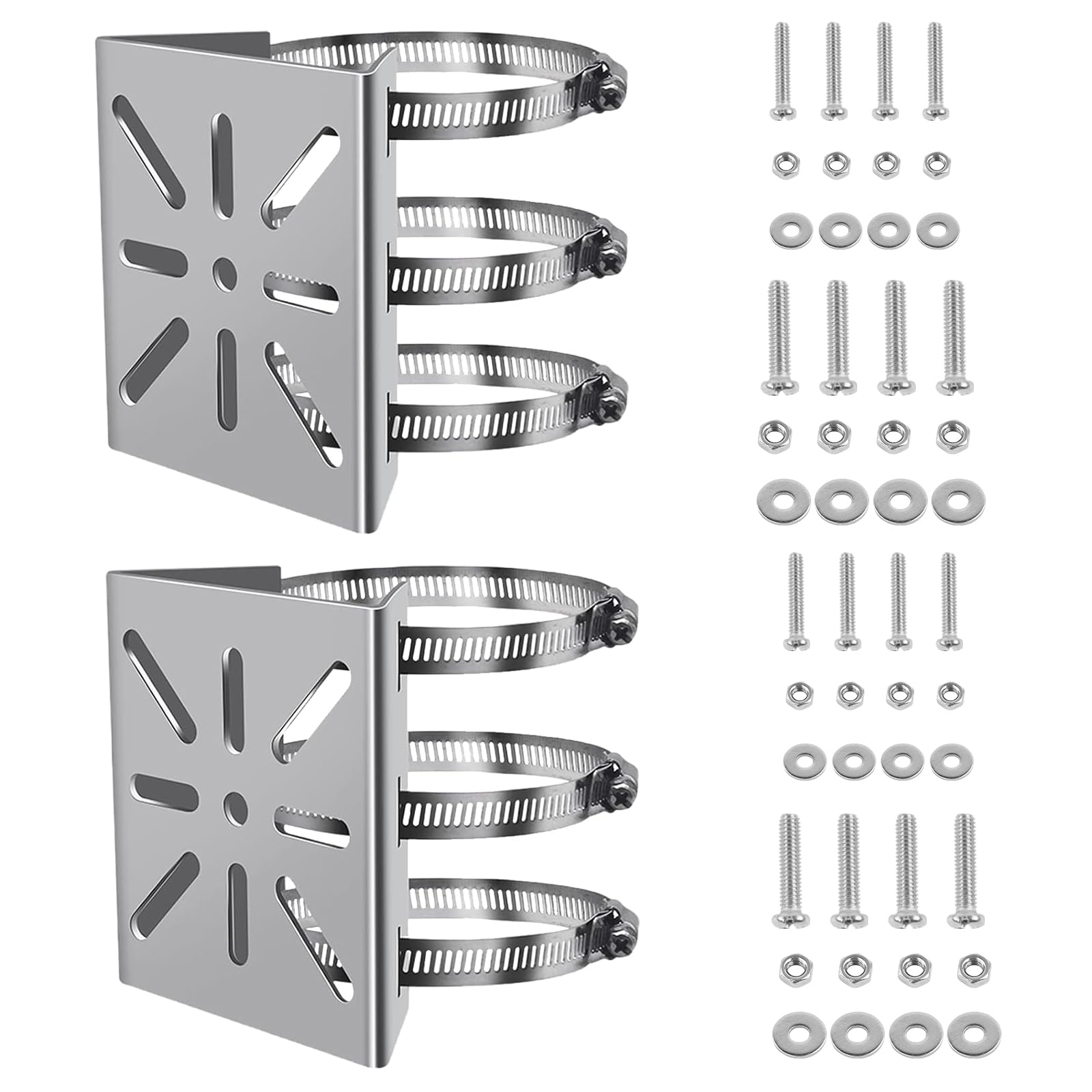 Luckwaii Surveillance Camera Bracket Ring Camera Mount 2Pcs Universal Vertical Pole Mount For Security Camera with 6 Adjustable Loop Pipe Clamps for CCTV Cameras Solar Panels
