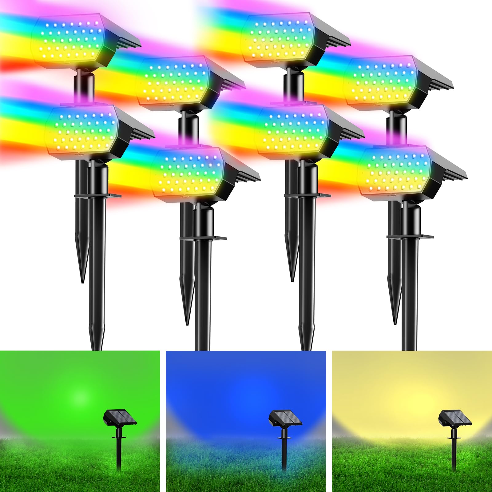 Ugecl Solar Spot Lights Outdoor, [8 Pack/7 Colors/37 LED] 2-in-1 Solar Landscape Spotlights, IP65 Waterproof Auto On/Off Solar Powered Security Lights for Yard Garden Pathway Walkway Image