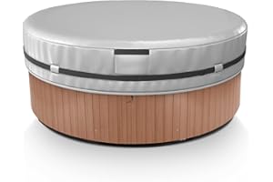 AKEfit Round Hot Tub Cover, 600D Polyester Waterproof for Hot Tub, UV Protection & Windproof, 80''x 14'', Silver
