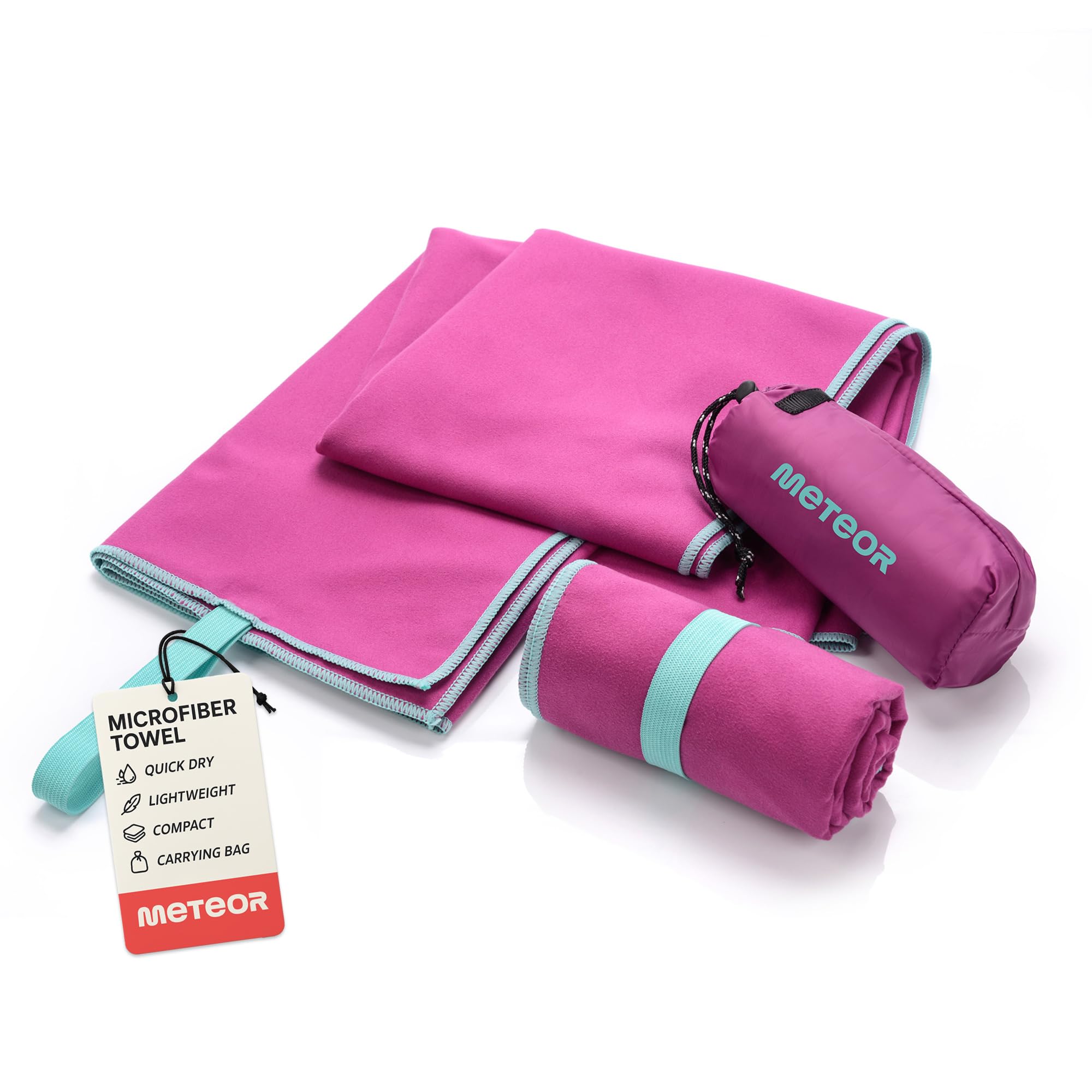 meteor microfibre towel – Lightweight travel towel for gym, swimming, backpacking – Compact & quick-dry gym towels with carry pouch – Travels Ideal for everyday use and trips – 42 x 55 cm – Violet