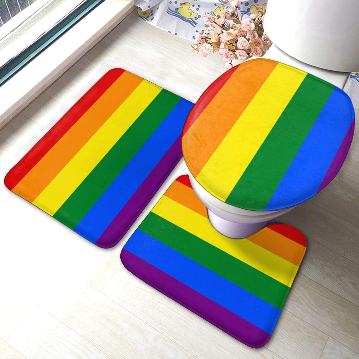 Gay Pride Flag. Six Stripe Version Soft Comfort Flannel Bathroom Mats, AntiSkid