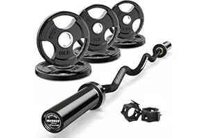 RitFit 2 Inch EZ Curl Bar with Weights, 350LBS Weight Capacity Olympic Curl Barbell for Bicep, Tricep and Weight Lifting Exercises