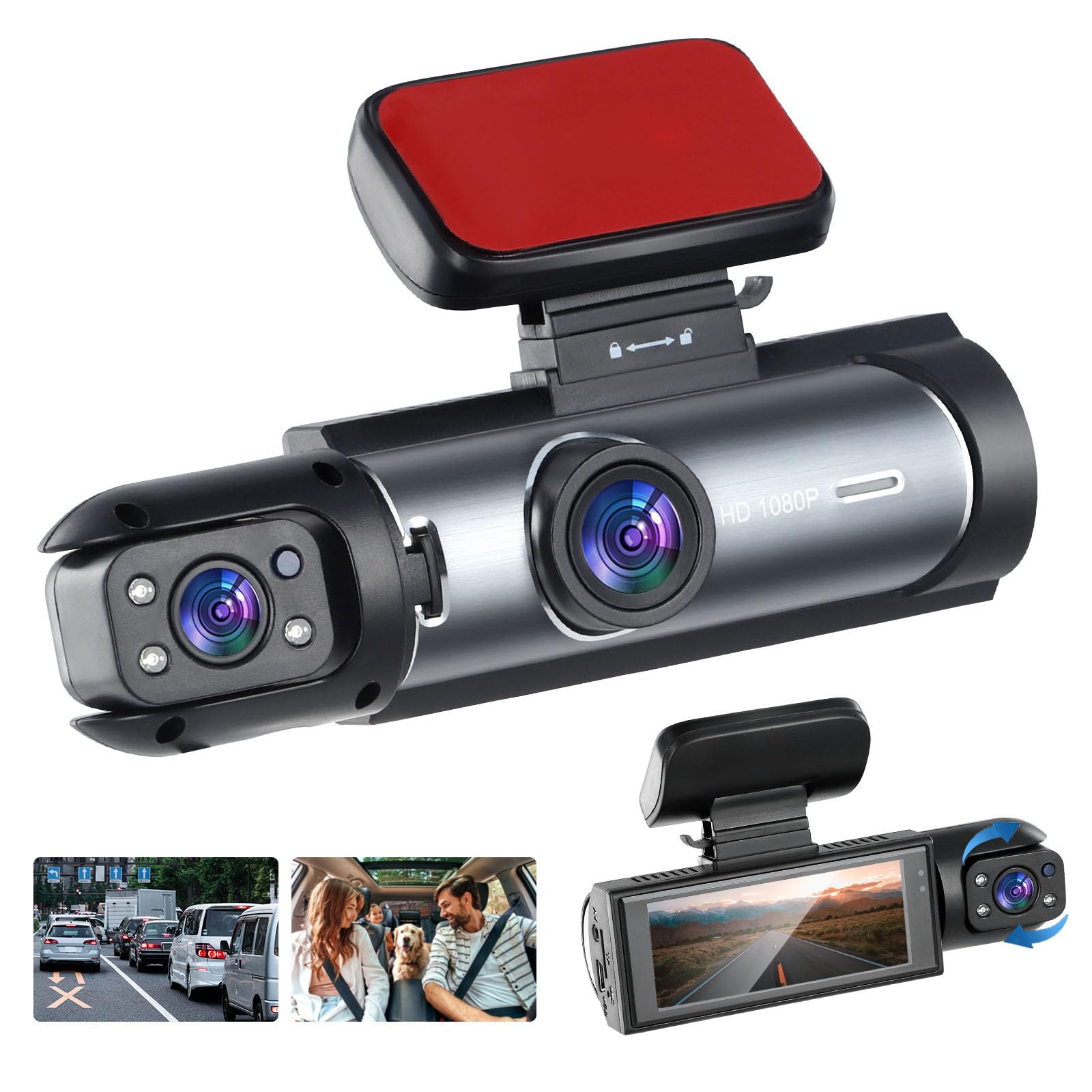 Dash Cam WiFi Front and Inside Car Camera, 1080P Full HD Dash Camera for Cars, Dash Camera with 32GB Card Adjustable, Super Night Vision, 150° Wide Angle, Parking Monitor