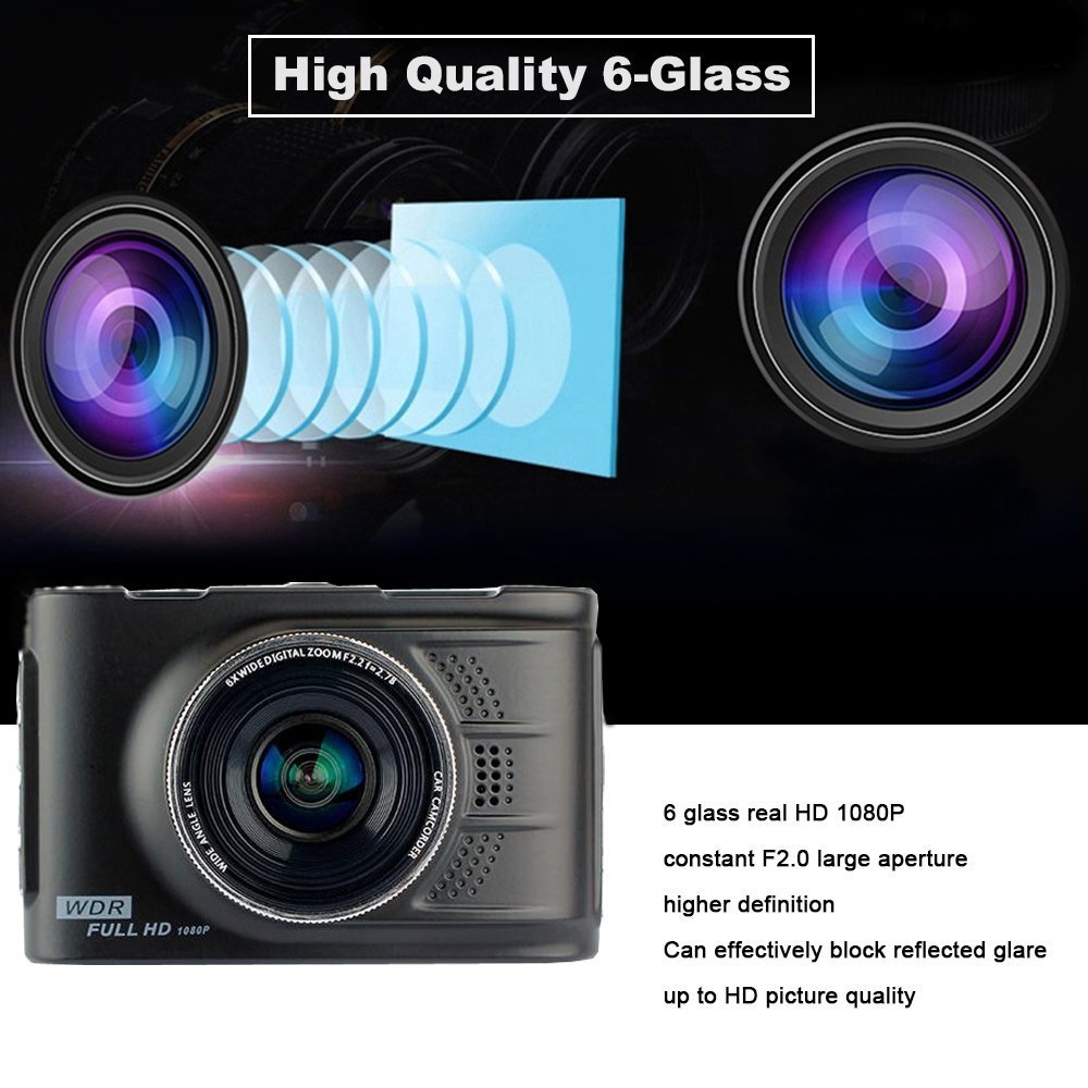 3.0 inch Dash Cam Full HD 1080P Car Dashboard Camera Recorder 170 degree Wide Angle, Loop Recording, G-sensor, Motion Detection, 16GB Micro Card Included