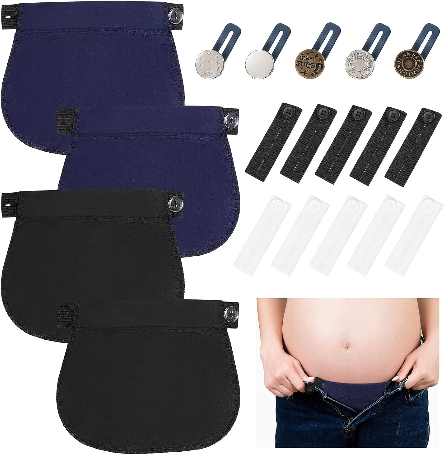 19 Pieces Waist Extender Set Maternity Pants Extender Adjustable Pant Button Extenders Elastic