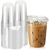 joy akkess 50 Pack Clear Plastic Cups with Sip Lids - 16 oz Iced Coffee Cups with Strawless lids Disposable Round Bottom To Go Cup for Cold Drink, Smoothie, Juices, Shops and Party Catering