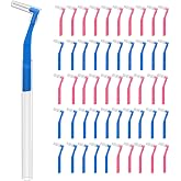 50 Angle Interdental Brushes &amp; Extended Handle for Braces, 0.6mm, 0.7mm | L- Shaped Interproximal Floss for Dental Plaque Removal Health, Extra Tight(0.7mm),Wide(1.2mm), 2 Sizes