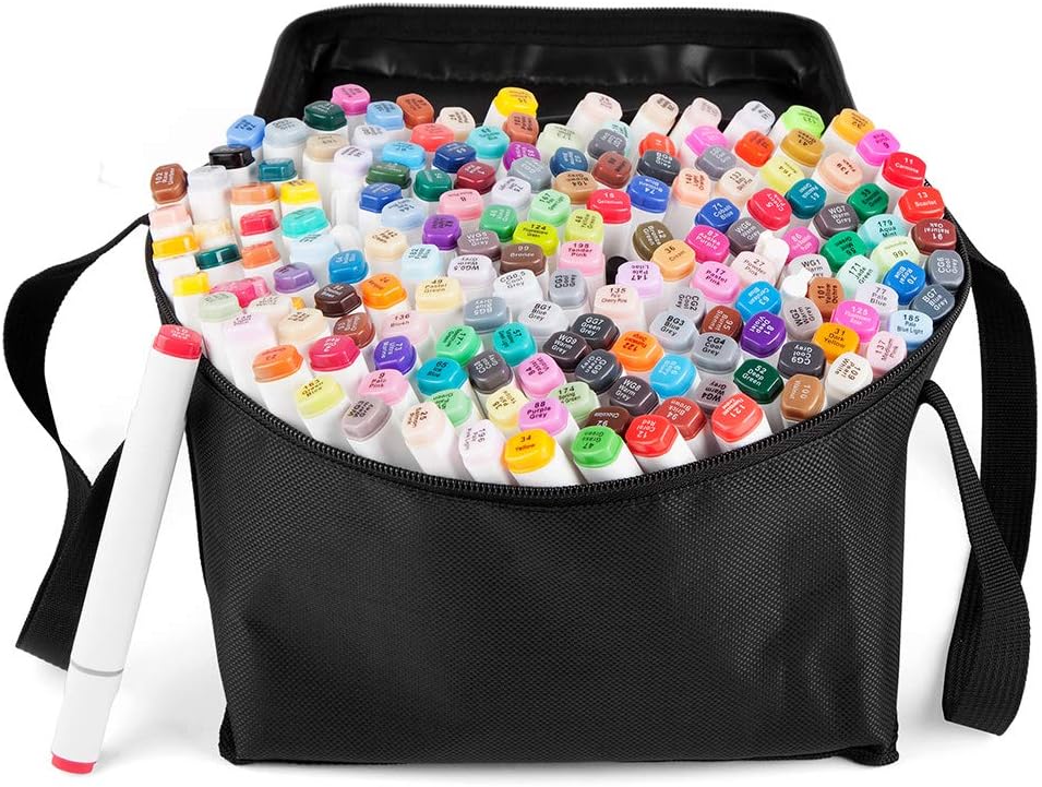 168 Set Color Graphic Drawing Painting Alcohol Art Dual Tip Sketch Pen Twin Marker Design Coloring Highlighting Underlining Set with Carry Bag