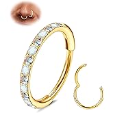 Staligue G23 Titanium Nose Rings Hoops - Opal and CZ 20G Nose Hoops for Women Men, Hinged Nose Ring Piercing Jewelry Septum Clicker Rings Cartilage Earring Conch Helix Piercing Jewelry 6/7/8/10mm