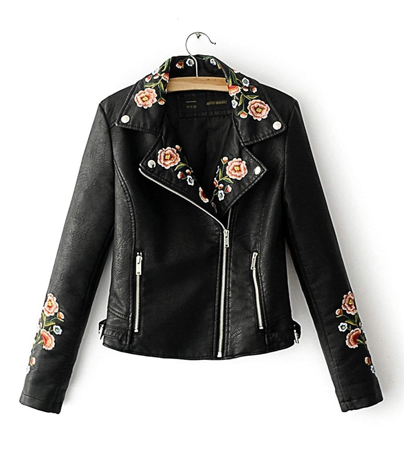 Chaqueta de cuero bordada Clearance