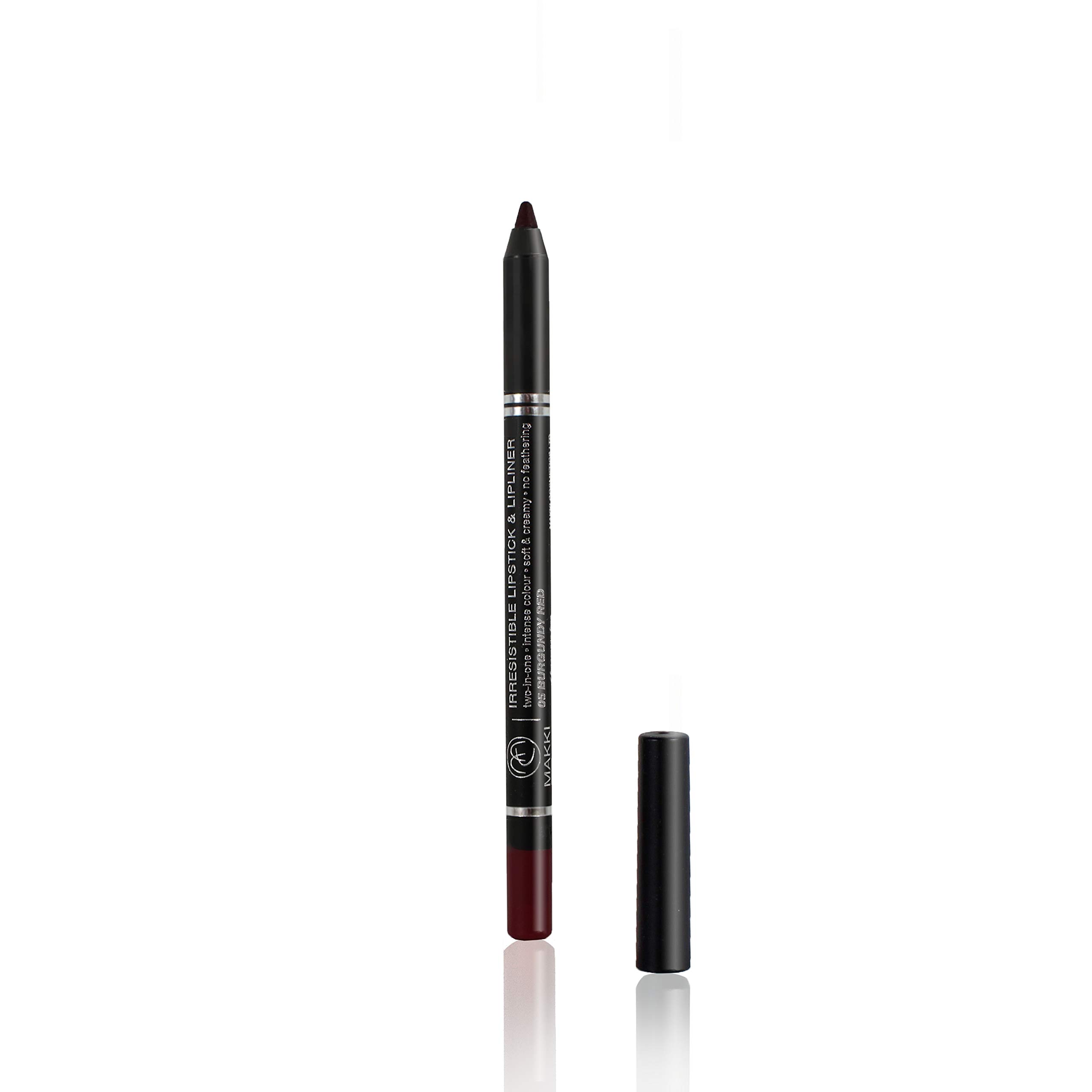 Burgundy Red Makki Irresistible Lipstick & Lip Liner pencil intense rich colour finish long stay two-in-one soft and creamy no feathering, smudge-proof, extremely gliding, lip art and designer lips