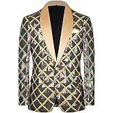 CARFFIV Men Sequin Shiny Stereoscopic Pattern Prom Suit Jacket One Button and Blazers Tuxedo for Wedding Banquet
