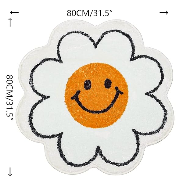 FOMAILE BATHROOM RUGS CUTE BATH MAT SUNFLOWER MAT HAPPY FACE RUG STRONG WATER ABSORPTION BATH RUG SUPER ABSORBENT AND FLUFFY MAT MACHINE WASHABLE BAHTUB MATS FOR SHOWER, TUB, BEDROOM 31.5IN