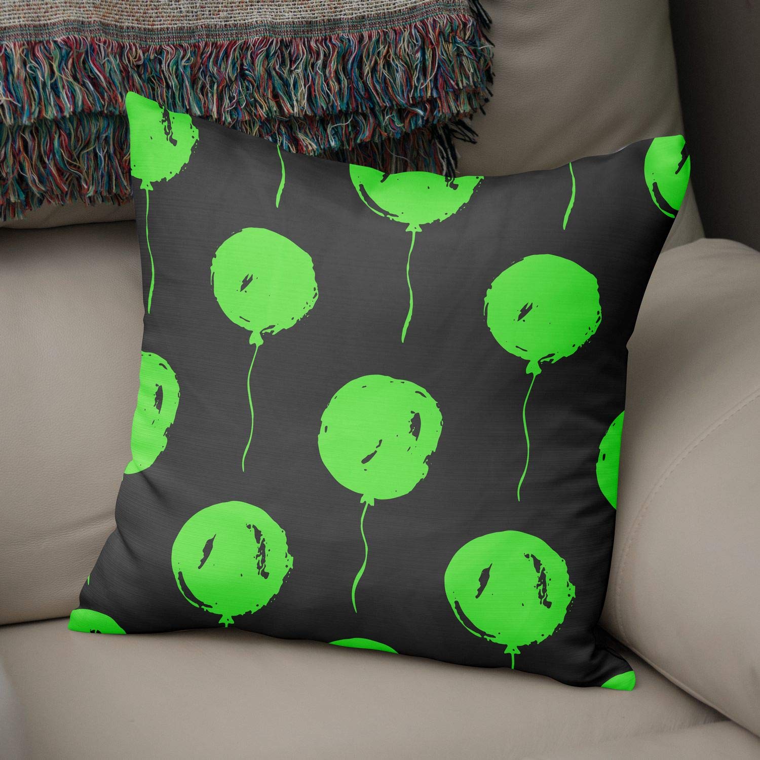 Bonamaison Decorative Cushion Cover Neon Green & Fume, Throw Pillow Covers, Home Decorative Pillowcases for Livingroom, Sofa, Bedroom, Size: 50x50 Cm - Designed and Manufactured in Turkey