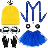 MOVINPE Yellow Costume Accessories for Women, Halloween Cosplay Party Set Beanie Hats Steampunk Goggles Glasses Tutu Skirt 4 Layers Elastic Suspenders Gloves Buttons
