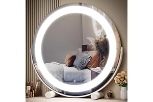 Gvnkvn 12" Vanity Mirror with Lights, LED Makeup Mirror, Large Round Mirror Lighted Makeup Mirror, Smart Touch Control 3 Colors Dimmable Mirror 360°Rotation White