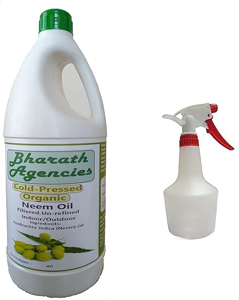 Bharath Agencies - 1000ml Organic Cold Pressed Neem Oil Concentrate with 1000 ml Spray Bottle