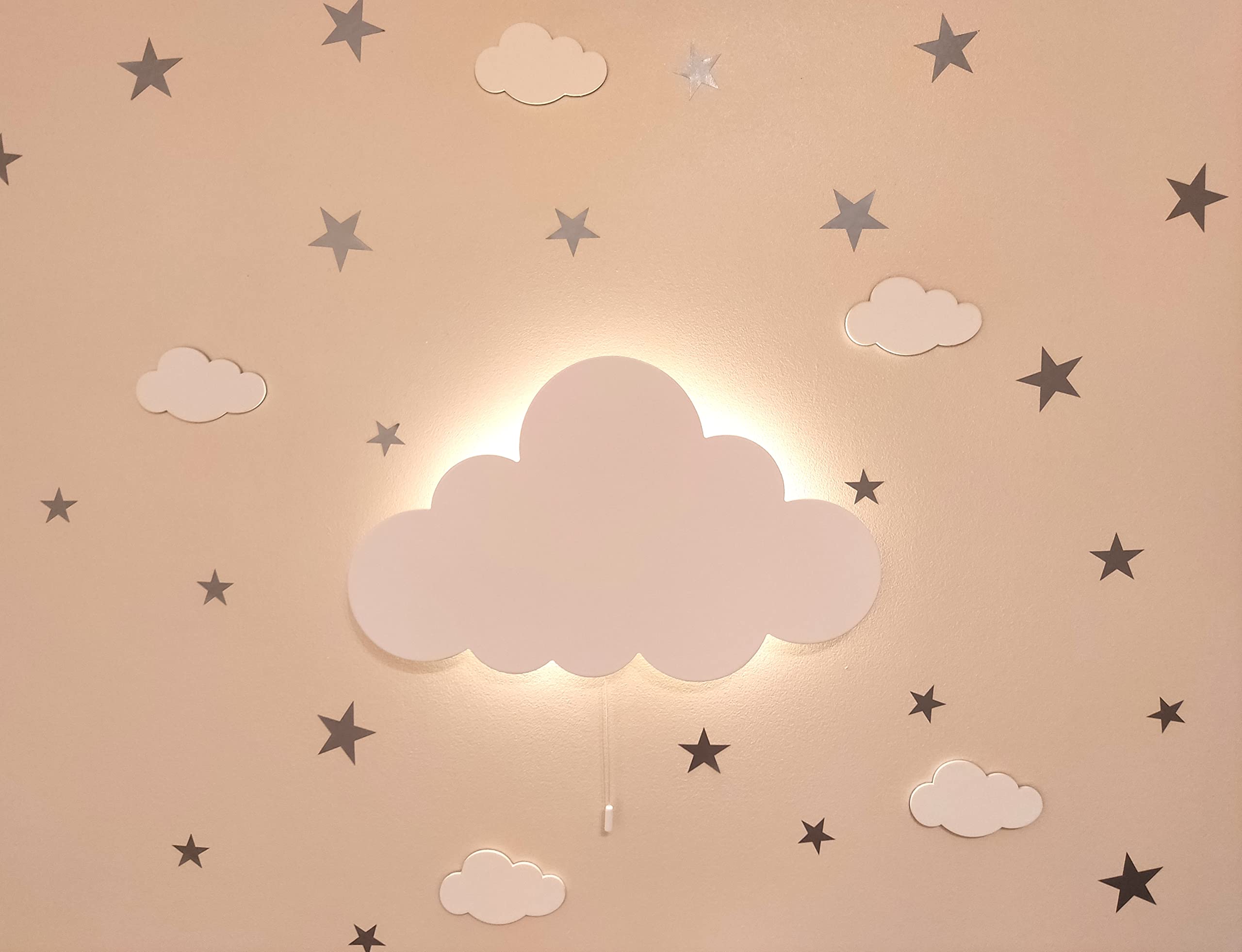 Happy Woody Cloud Wall Light for Nursery/Baby Room Lighting/Kids Room Wall Decor/Children Night Light/Warm White Led Light (White)