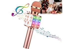 ShinePick Karaoke Microphone, 4 in 1 Wireless Microphone with LED Lights Handheld Portable Karaoke Machine, Home KTV Player, Compatible with Android & iOS Devices(Pink)