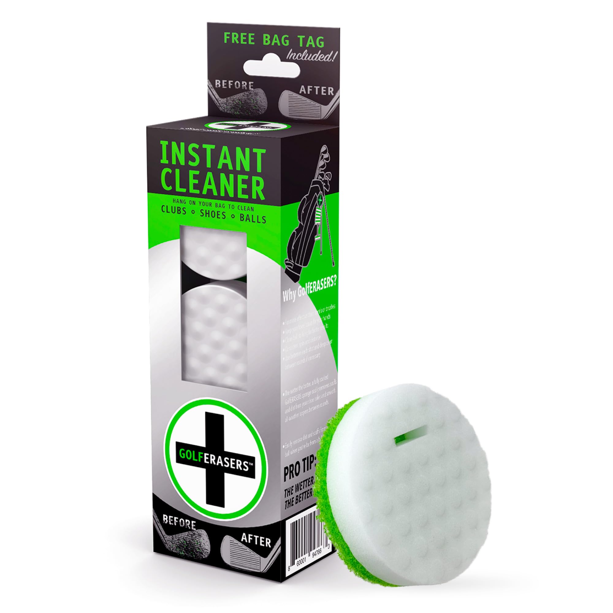 GolfERASERS Instant Golf Eraser with Bag Tether, Premium Dual-Sided Sponge for Cleaning Clubs, Shoes & Golf Balls - Golf Club Cleaner, Golf Ball Cleaner, Golf Club Groove Cleaner, 6 Pack