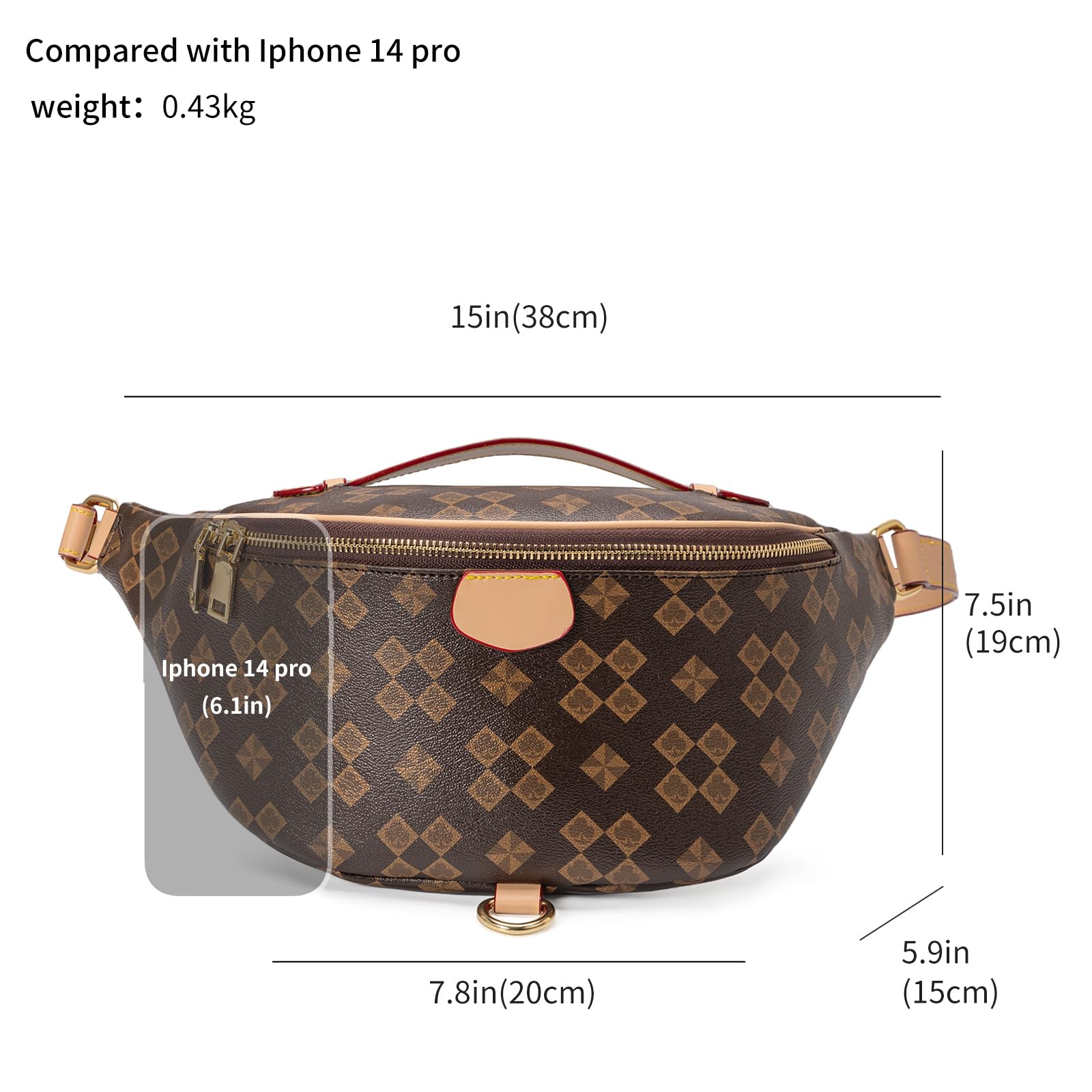 Crossbody Sling Bag for Women Fanny Pack with Adjustable Strap Large Opening Two-Way Zipper Closure Chest Trendy Checkered Belt for Daily Shopping Travel (Brown)