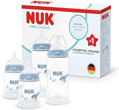 NUK First Choice Baby Bottles Set 0-3 Months 150ml 300ml Anti Colic Whale