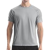 Men's UPF 50+ Swim Shirts, Sun Protection Short Sleeve Rash Guard, Quick Dry T-Shirt for Fishing and Surfing