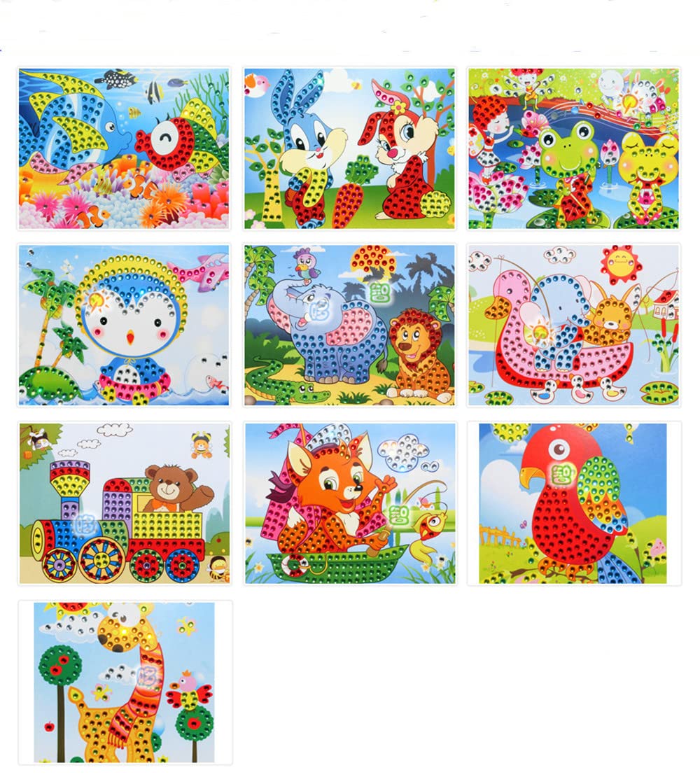 WANLIAN Sticky Mosaic Set Stickers Mosaic Kits for Children Art Craft Set DIY Handmade Art Kids DIY Painting Craft Training (10 Pieces Animal)