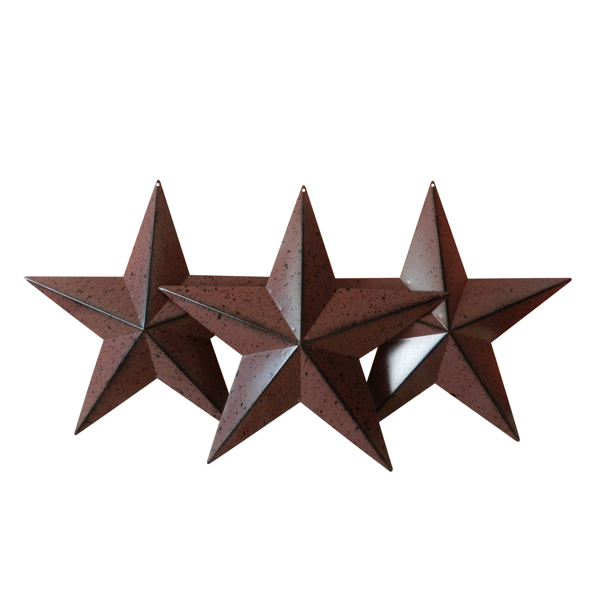 CVHOMEDECO. Country Rustic Antique Vintage Gifts Metal Barn Star Wall/Door Decor, 12 Inch, Set of 3. (Burgundy)