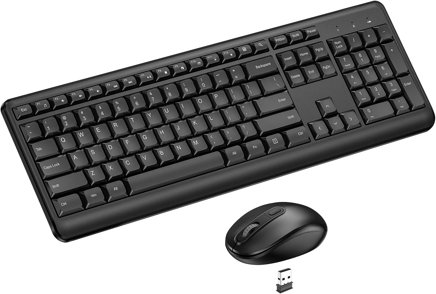 Wireless Keyboard and Mouse, AHGUEP 2.4G USB Full-Sized Keyboard Mouse Combo, Quiet Keyboard Mouse Set, 3 Level DPI Wireless Mouse for Computer, Desktop, PC, Laptop, Mac (Black)