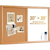 ARCOBIS Cork Board White Board Combo with MDF Wood Frame | 30 x 20 Inch Bulletin Board, Magnetic Dry Erase Board &amp; Corkboard for Wall, Vision Board for Home, Office, School