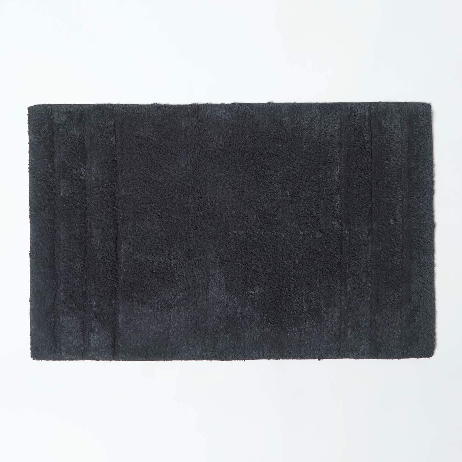 HOMESCAPES Spa Supreme Bath Mat, Black, Very Heavy 1800 GSM, Super Soft Plush Cotton Rug, 50x80cm, Washable at Home.