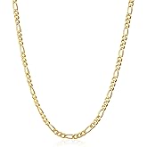 Barzel 18K Gold Plated Figaro Chain Necklace 2MM, 2.5MM, 3MM, 4MM, 4.5MM & 5MM for Women & Men
