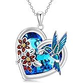 OUTANG Hummingbird Necklace with Blue Heart Crystal Hummingbird Pendant Necklace Gift for Women