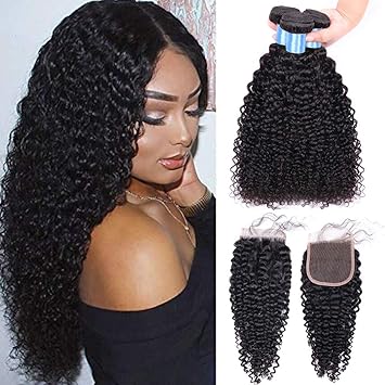 Amazon Com Ucrown Brazilian Curly Hair With Lace Closure