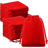 Sweetude 100 Pieces Valentine's Day Velvet Drawstring Bags Jewelry Pouches Bulk 2.76 x 3.54 Inches Wedding Mini Gift Bags for Party Favors(Red)