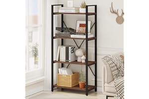 BON AUGURE Industrial 4 Tier Bookshelf, Modern Open Etagere Bookcase, Wood Metal Vintage Shelving Unit for Office Bedroom and Living Room (Rustic Oak)
