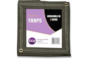 Extra Heavy Duty Waterproof 21 Ounce Canvas Tarp by CCS CHICAGO CANVAS & SUPPLY – Extra Durable Camping Tarp Cover with Rustproof Grommets for Industrial & Commercial Use, Olive Drab, 6 by 8 Feet