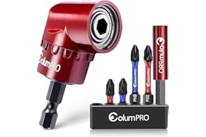 ColumPRO 105 Degree Right Angle Drill Screwdriver Bit Set, 1/4” Hex Shank Right Angle Drill Attachment with 4PCS PZ2 & PH2 Screwdriver bits and bit holder