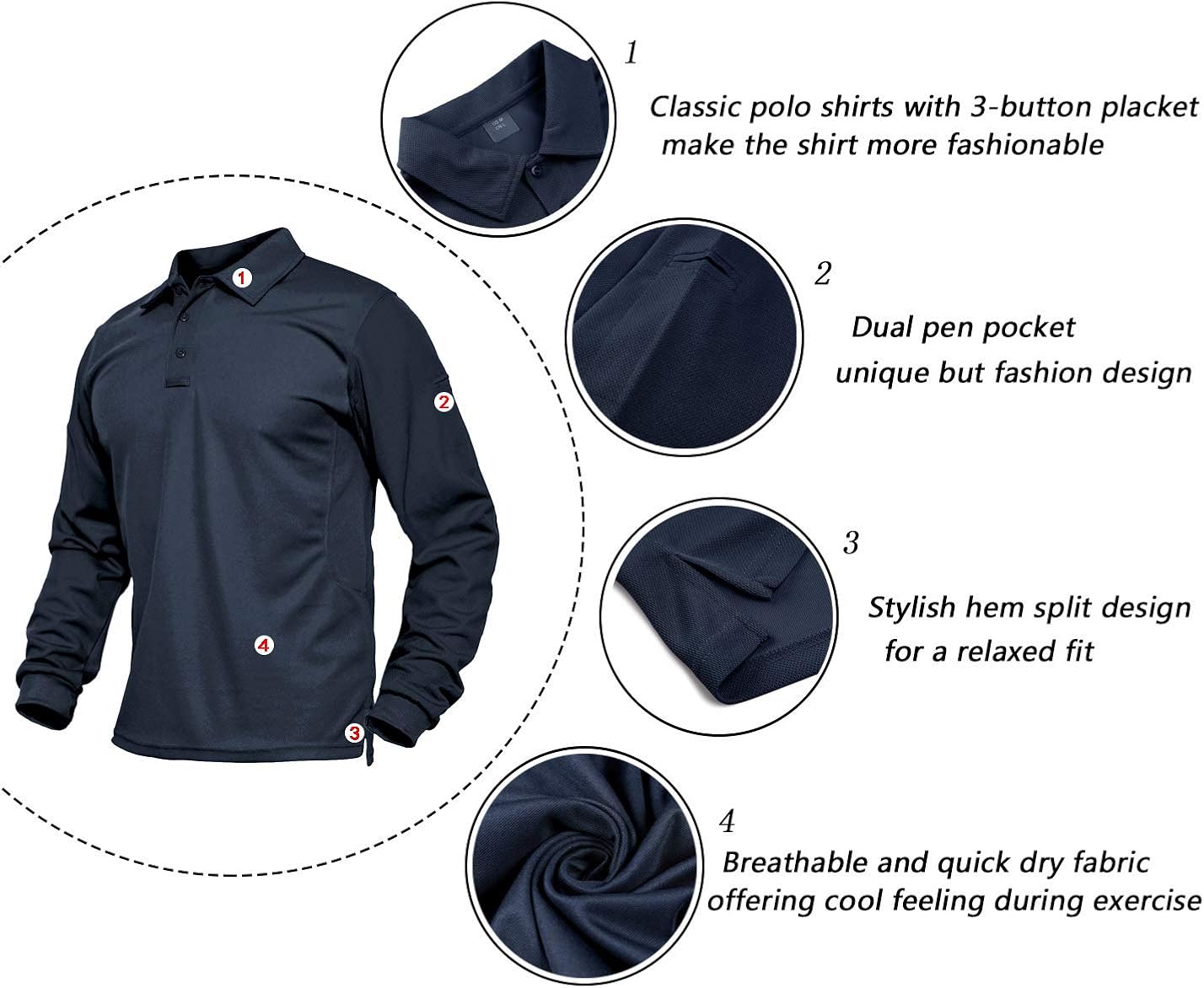 BIYLACLESEN Men's Jersey Golf Polo Shirts Outdoor Pique Performance Tactical Military Long Sleeve Shirts: Clothing