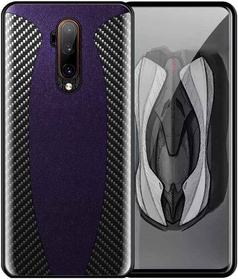 ZIXIXI Original Luxury Carbon Fiber Genuine Leather Sports Car Case for Oneplus 7T 7 Pro 5G 6T 6 Shockproof Protect Phone Case Cover (Color : Purple, Material : for Oneplus 7Tpro 5G)