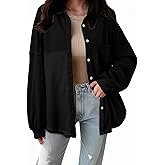 SHEWIN Women's Waffle Knit Button Down Shirts Casual Long Sleeve Shacket Jacket Boyfriend Tops Blouses Loose Fit