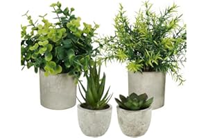 4pcs Artificial Plants with Pots Mini Plastic Fake Plants Eucalyptus Rosemary Succulents Faux Plant for Office Desk Modern Fa