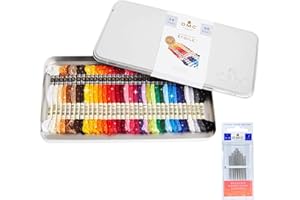 DMC Embroidery Floss, Mouline Etoile Collector Tin, 35 Colorful Set of Metallic Embroidery Thread Kit Bundle with DMC Cross S