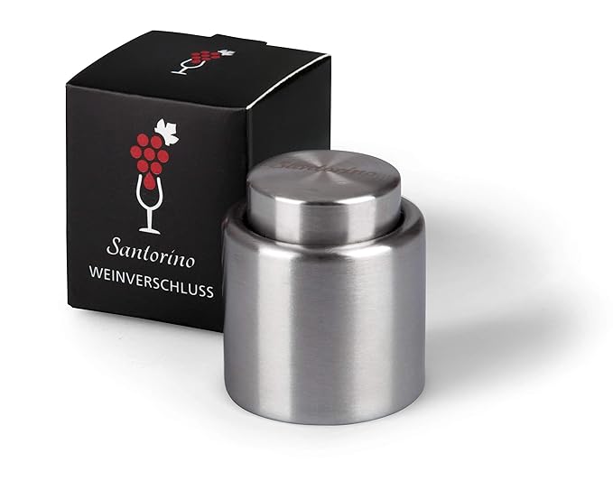 Santorino® Weinverschluss – Premium Flaschenverschluss aus rostfreiem Edelstahl – Exklusiv für Weißwein und Rotwein Flaschen 