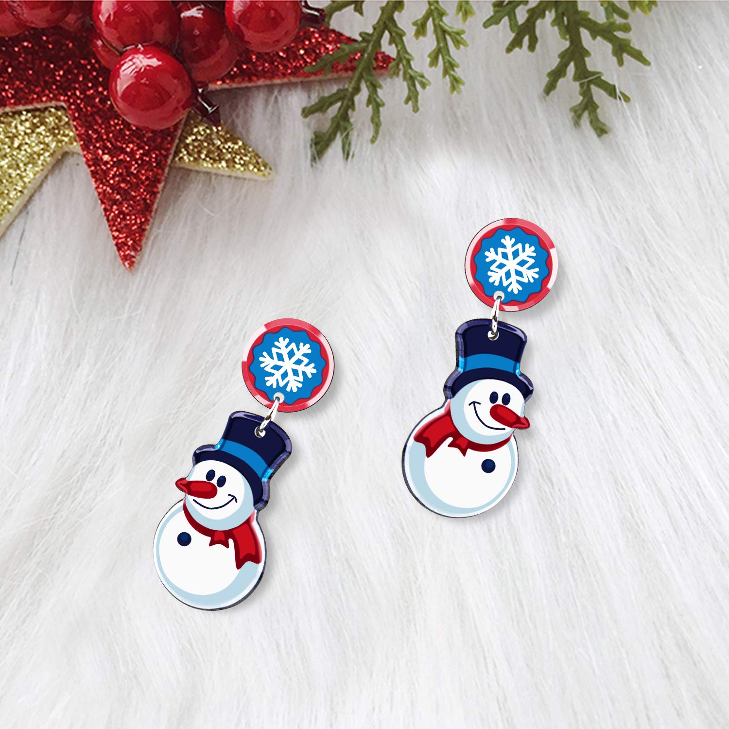 UHIBROS Women Christmas Jewelry Snow Man Dangle Drop Stud Earrings Ear Hook Drop Earring Xmas Gift For Teen Girls