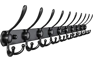 Dseap Coat Rack Wall Mount - 38” Long 10-Tri-Hooks Heavy Duty Coat Hanger Rail Wall Hooks for Hanging Coats Hats Clothing Clothes Purse Mudroom Entryway, Black