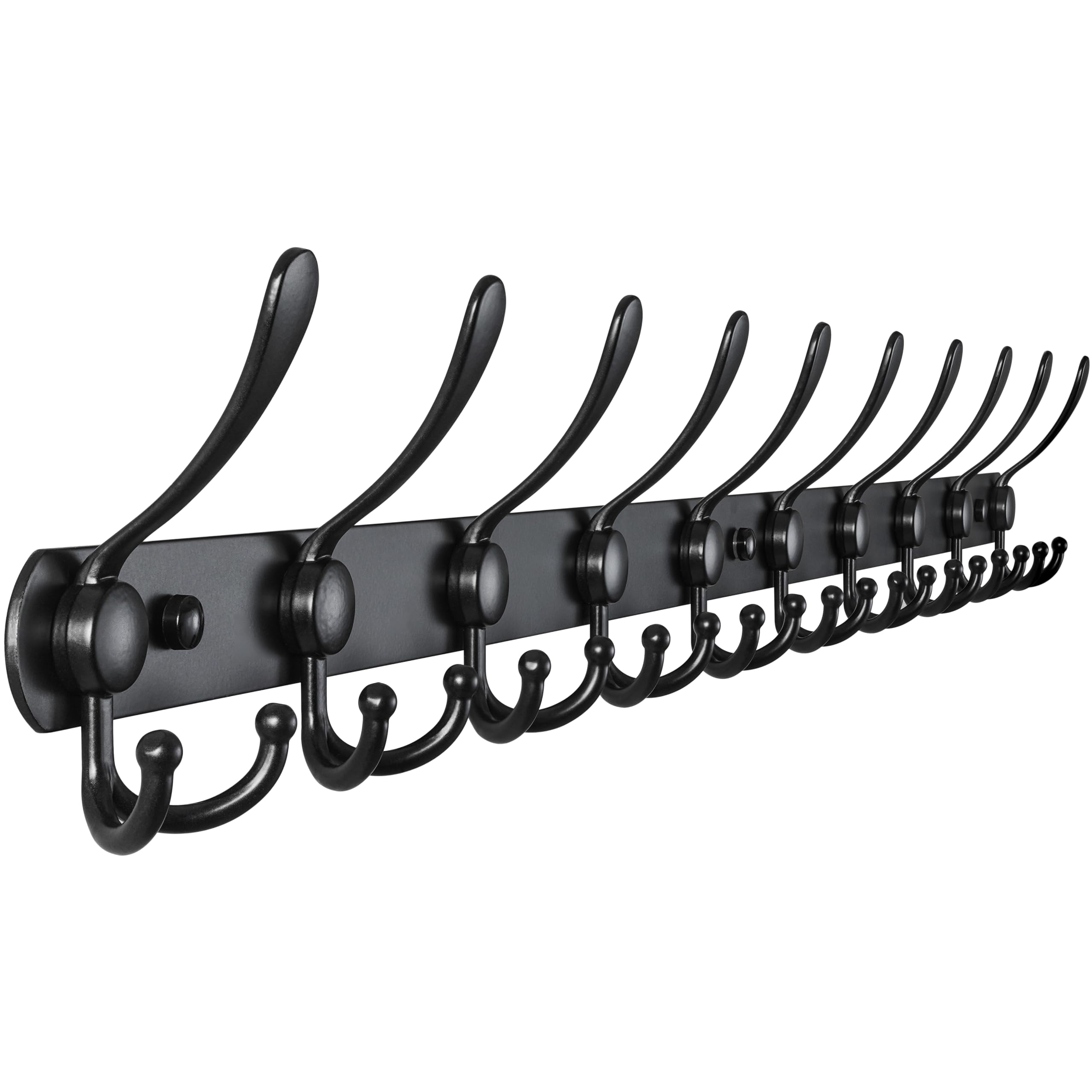 Dseap Wall Mounted Coat Rack - 96cm Long 10 Tri Hooks, Heavy Duty Stainless Steel Metal Coat Hanger Rail Wall Hooks for Coats Hats Clothing Clothes Purse Mudroom Entryway, Black