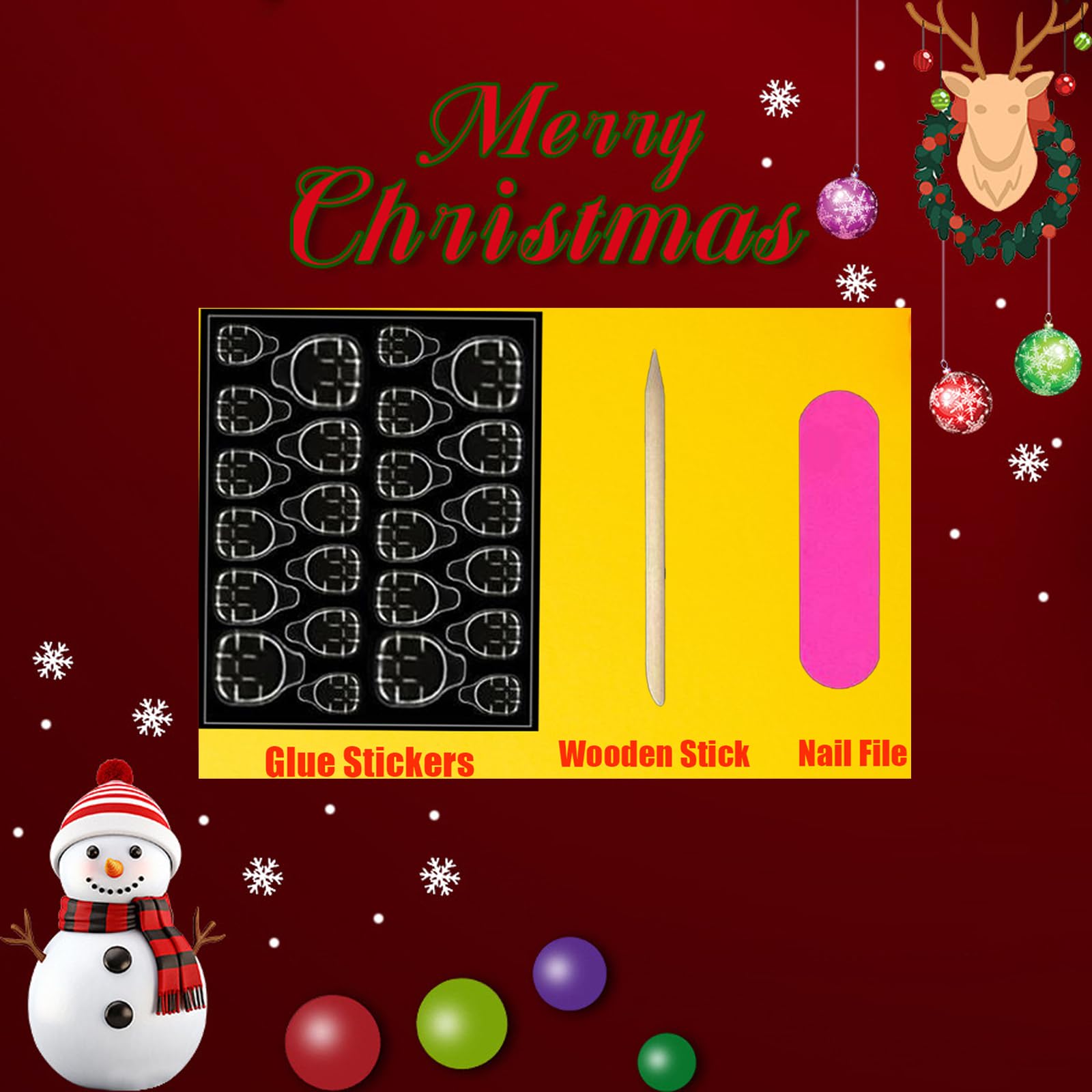 Christmas Press On Medium Almond Fake Nails with Gift Design Green Glitter French Tips Glue On Stick On Winter Xmas False Nails for Women Girls Holiday Manicure 24pcs - Image 5